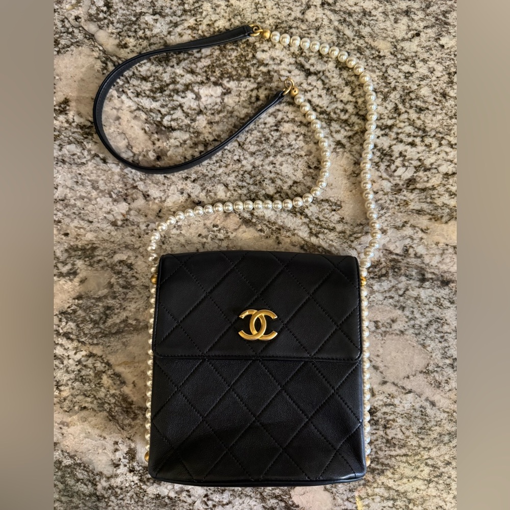 Chanel Black About Pearls Quilted Leather Bag